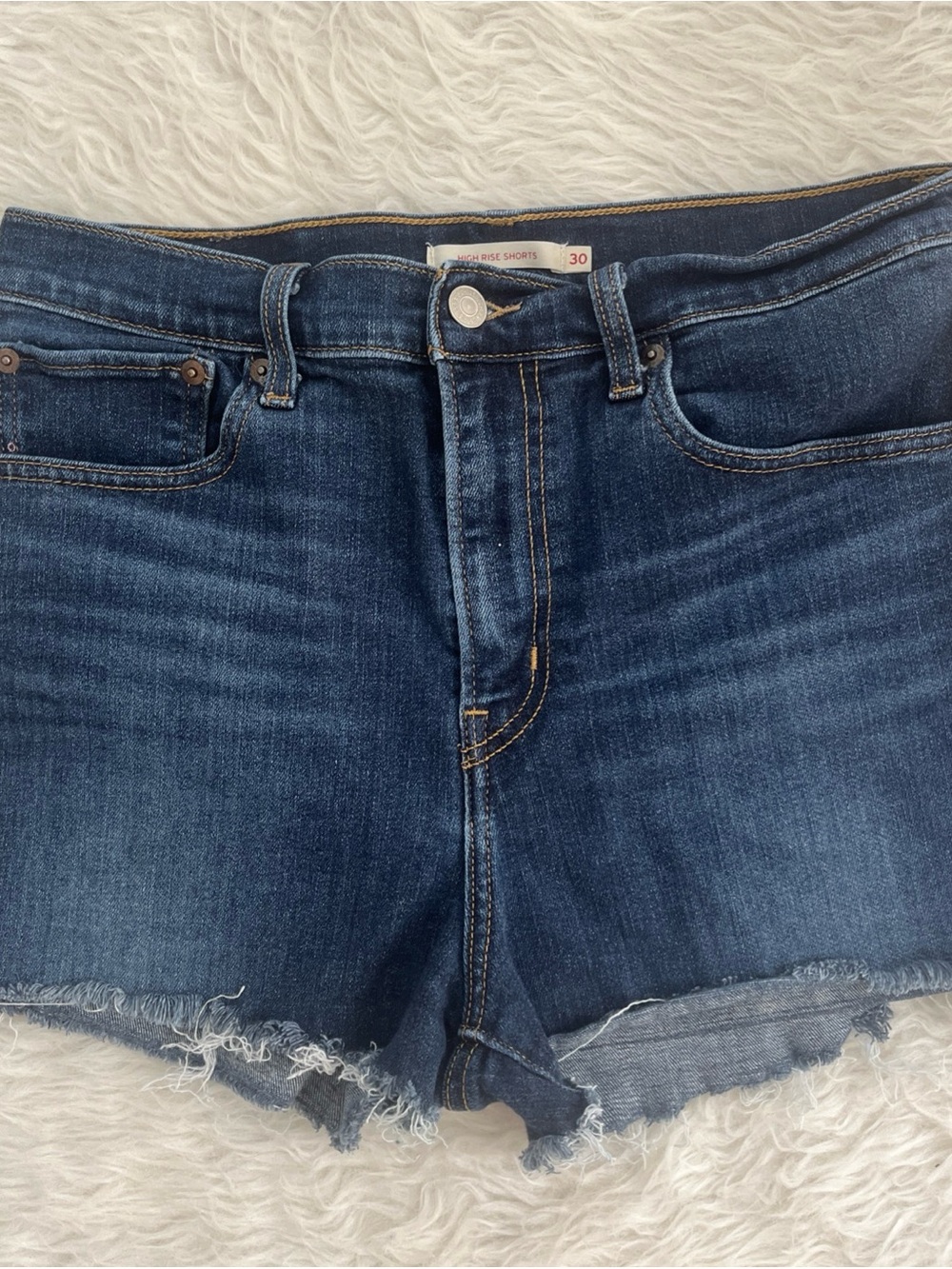 Levi's Indigo Blue Frayed Hem Denim Shorts